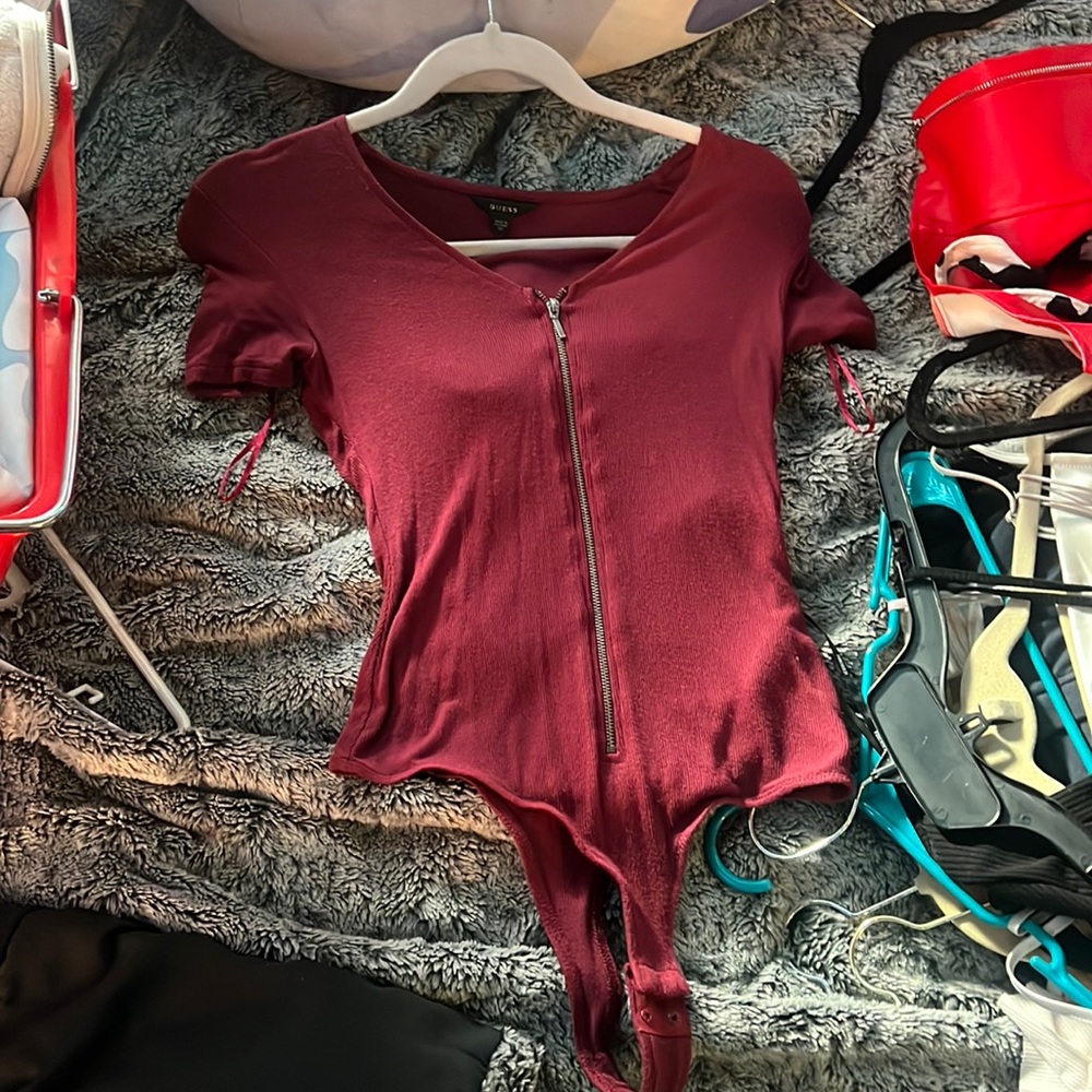 maroon bosysuit